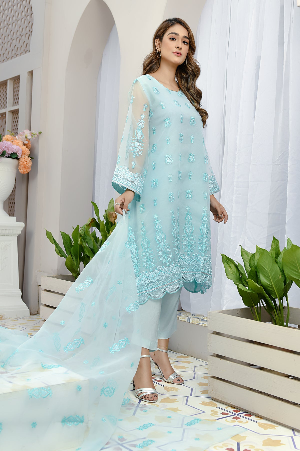 Dyed Embroidered Chiffon 3 Piece Suit Mf-006