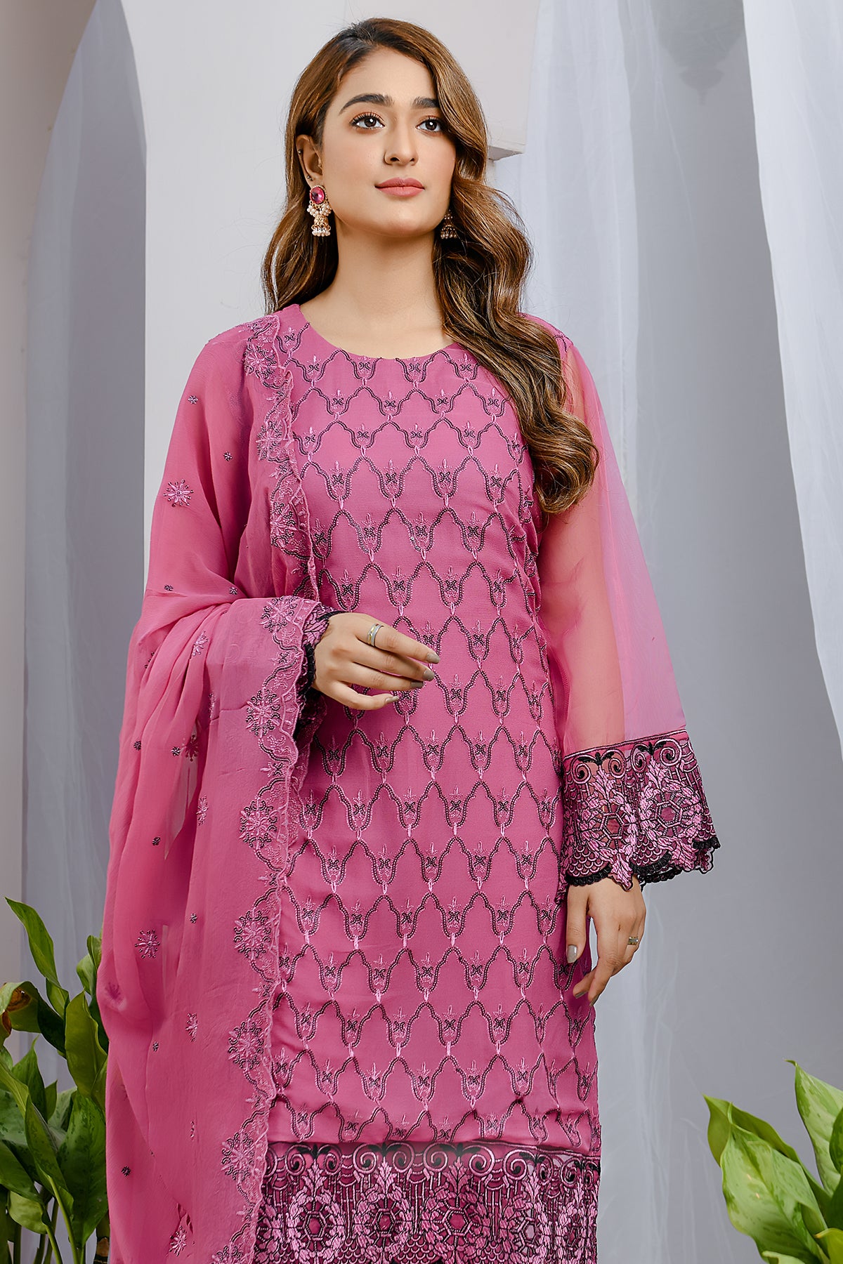 Dyed Embroidered Chiffon 3 Piece Suit Mf-007
