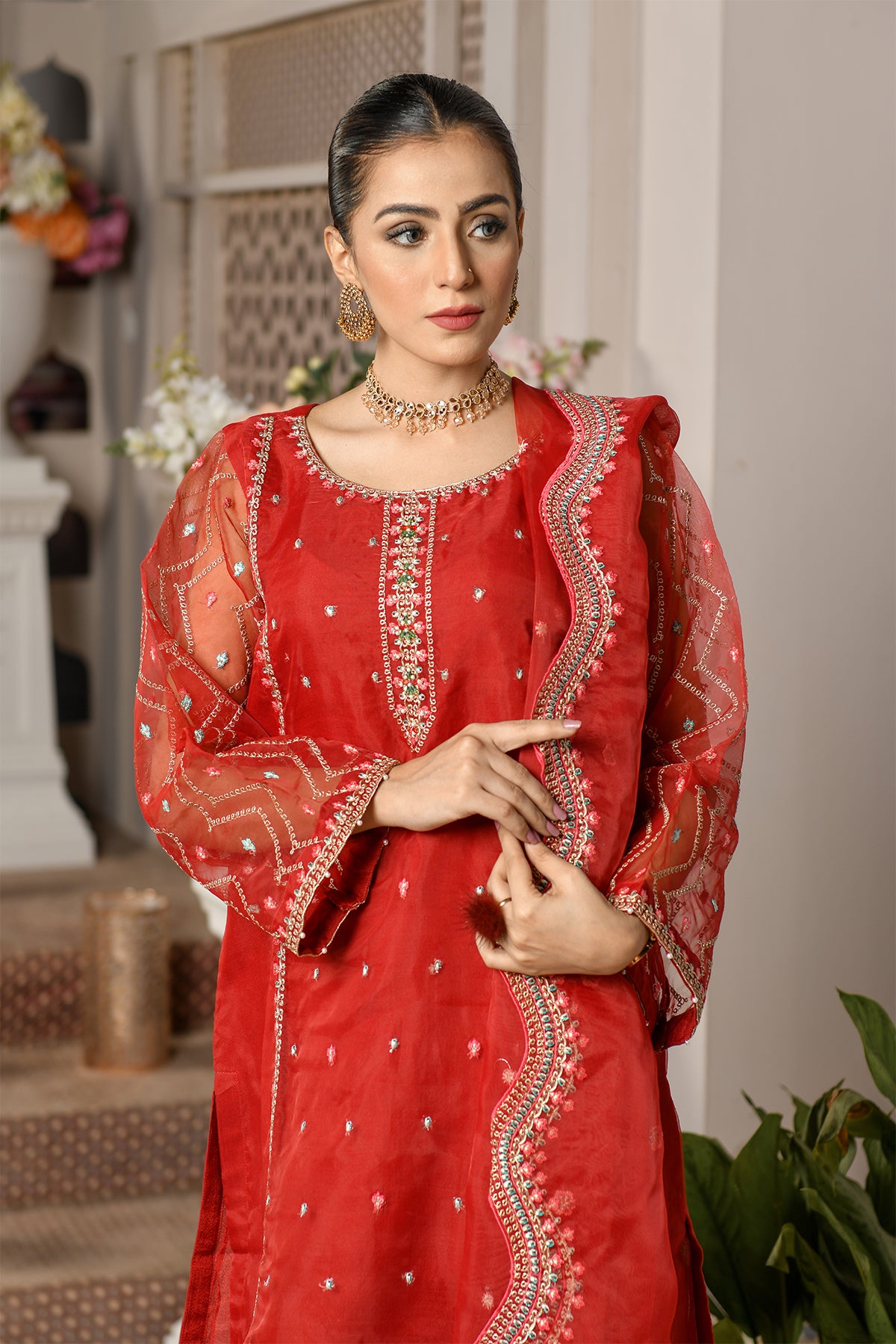 Dyed Embroidered Chiffon 3 Piece Suit Mf-010