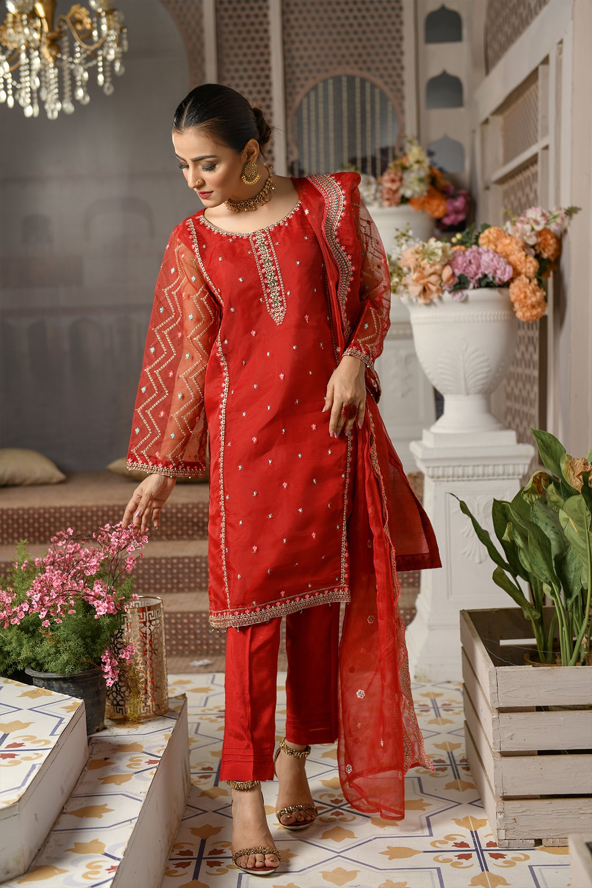 Dyed Embroidered Chiffon 3 Piece Suit Mf-010