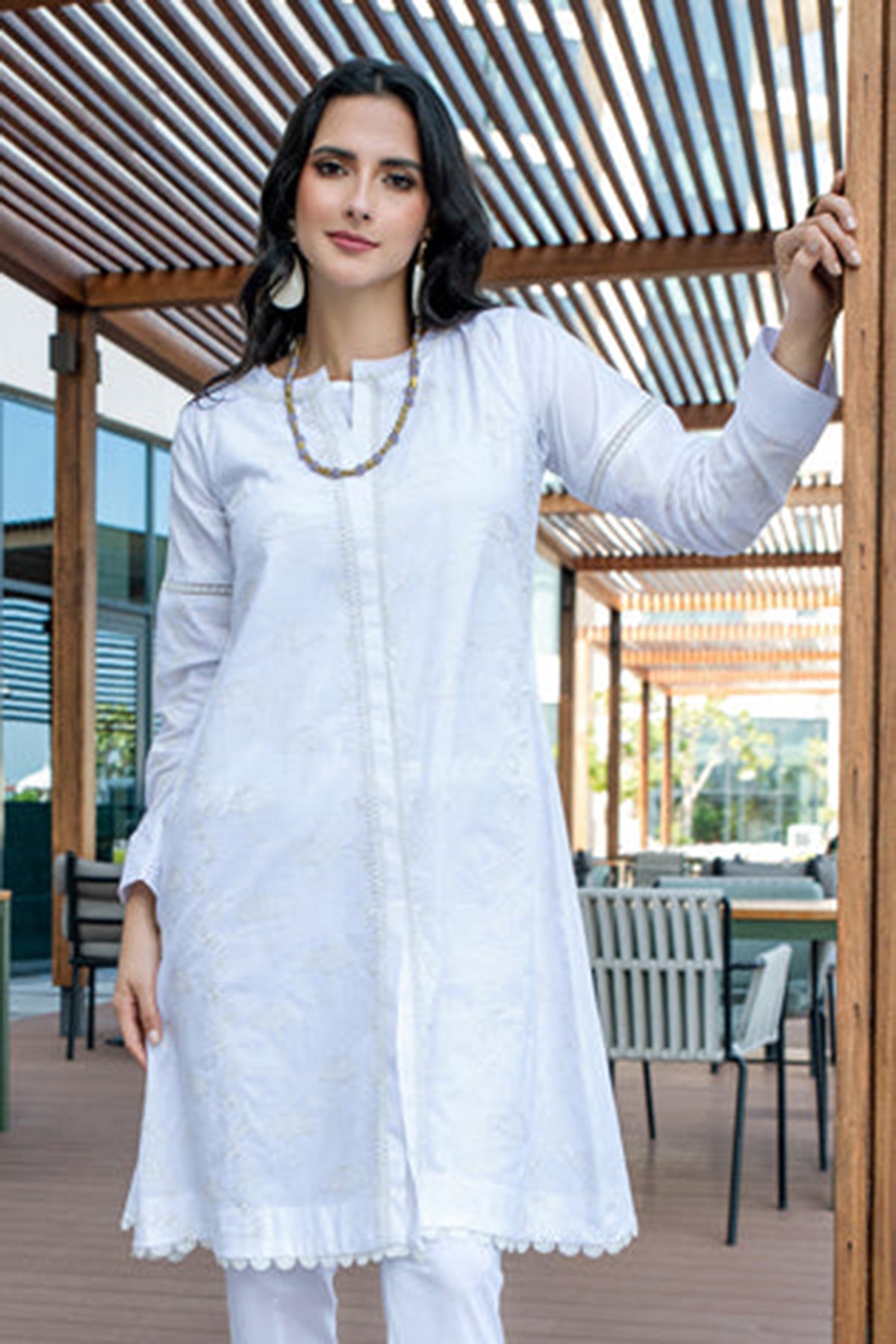 Cotton Embroidered Ready to Wear White Color Pret Kurti ADK-23012