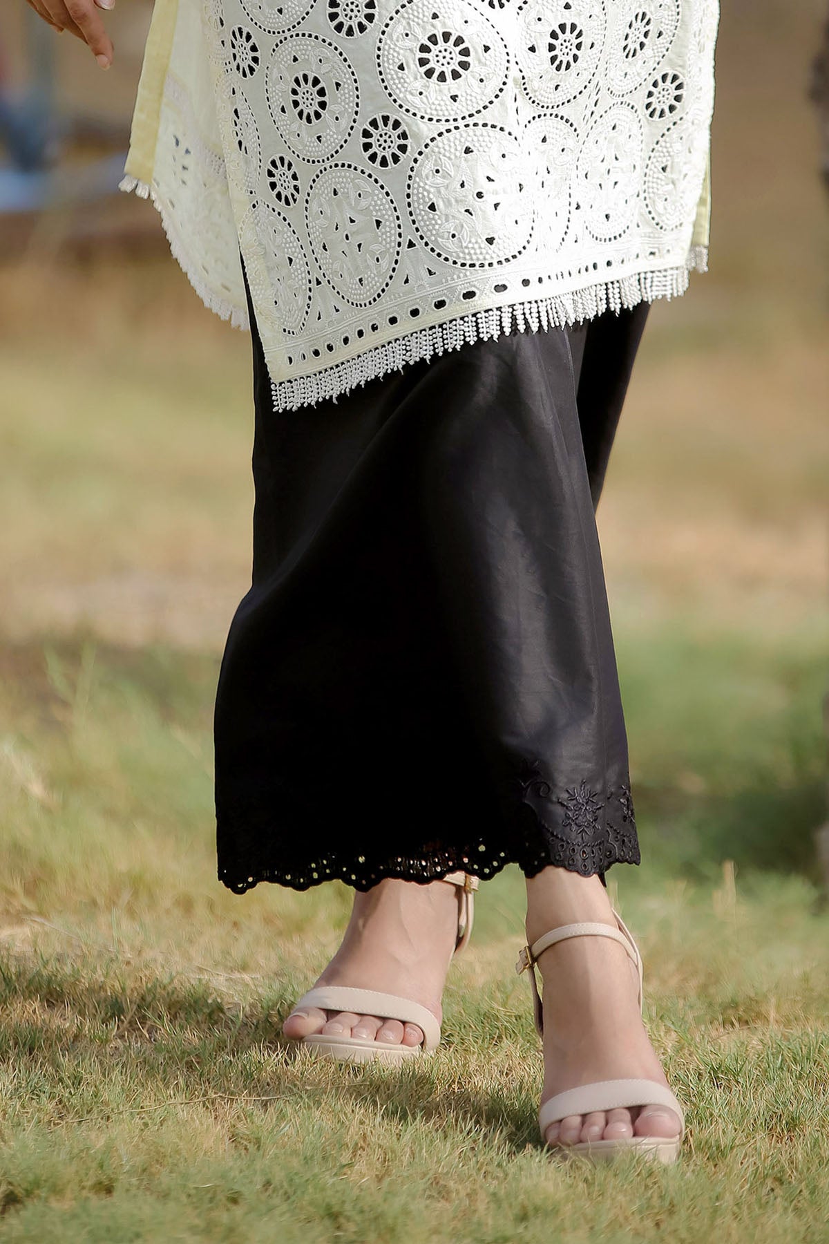 Black Cotton Boot cut Bottom with Embroidery DETRZ-21404